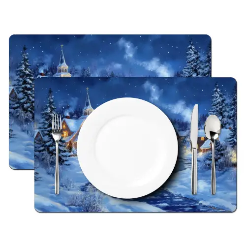 Winteravond - Kerstdorp - Donker Placemat vinyl groot -zzsfeer2_Kitchenyeah-website