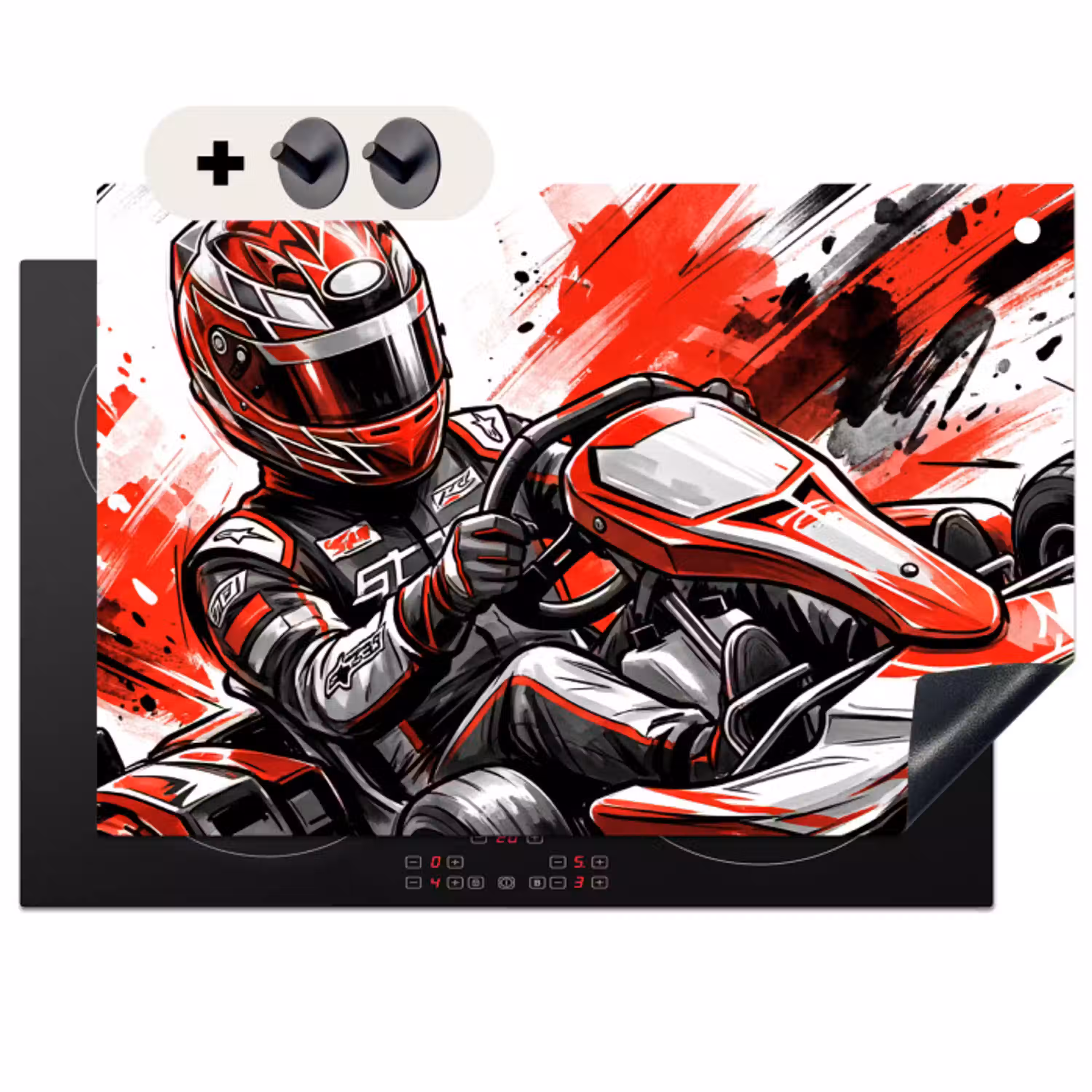 Kart - Coureur - Snelheid - Rood Inductie beschemer met haakjes klein -3d