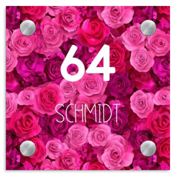 Roze rozen - Modern Naambord Vierkant klein -3d