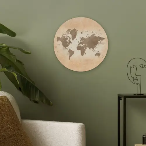 Wereldkaart - Beige - Bruin Akoestische PET Vilt - Rond klein -sfeer2