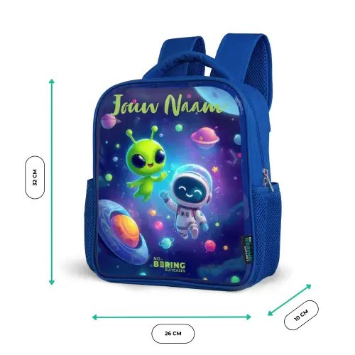 Vrolijke Ontmoeting in de Ruimte Kinderrugzak - Blauw middel -productfoto_formaten