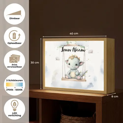 Draak - Baby dier - Kinderen Light Box met batterij (Wandlamp kind) middel -USP_websiteoverzichtNL