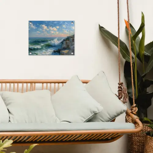 Zee - Golven - Rotsen - Meeuwen tuinposter los doek klein -sfeer7