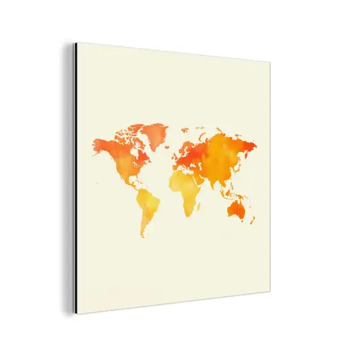 Wereldkaart - Oranje - Kleurrijk aluminium wit klein -3d