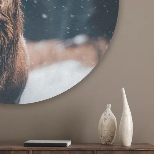 Hert - Dieren - Landschap - Winter - Sneeuw Akoestische PET Vilt - Rond klein -sfeer5_closeup