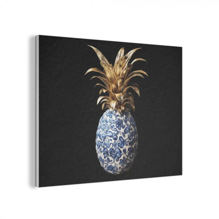Ananas - Bloemen patroon - Goud - Delftsblauw PET vilt klein -3d