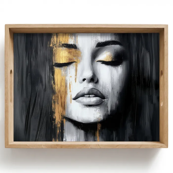 Gezicht - Vrouw - Penseelstreken - Abstract Dienblad Rechthoek middel -z3d_shopping