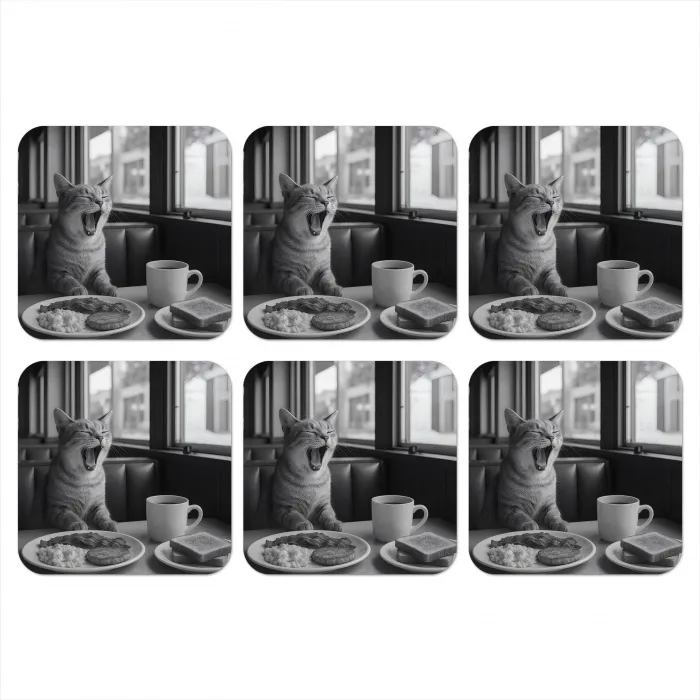 Kat - Koffie - Brood - Zwart onderzetter kurk middel -3d