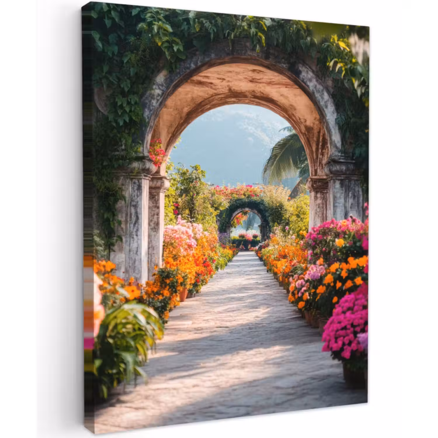 Canvas schilderij - Doorkijk - Bloemen - Tropisch - Kleurrijk