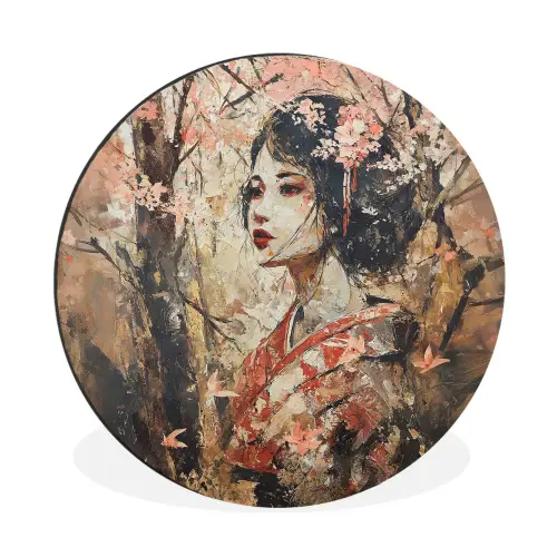 Kimono - Vrouw - kersenbomen Wandcirkel aluminium klein -3d