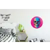 Neon - Blauw - Pop-art - Schedel Wandcirkel aluminium klein -kinderkamer