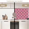 Patroon - Bloemblaadjes - Roze - Blauw keuken achterwand 2 middel 871 -voor-na2_NL