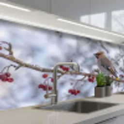 Pestvogel - Bessen - Winter - Natuur keuken achterwand 2 middel -3d_schuin