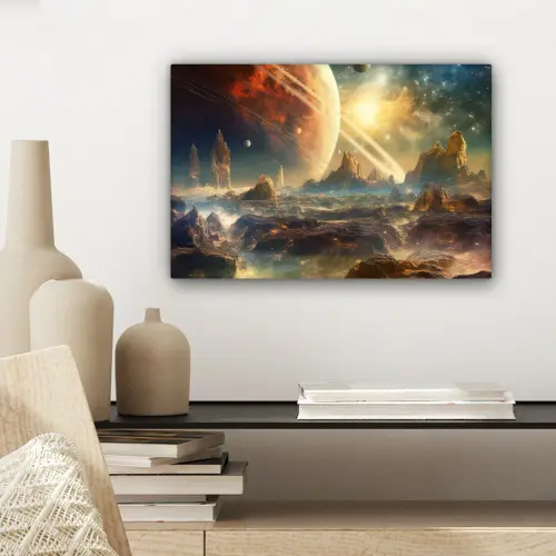 Gebergte - Planeet - Ruimte - Sterren canvas 2cm klein -sfeer6