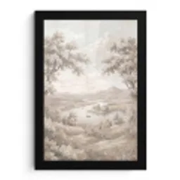 Rivierlandschap - Bergen - Natuur - Vintage - Beige fotolijst zwart zonder passe partout klein -3d