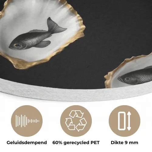 Oesters - Zwart - Vissen - Goud Akoestische PET Vilt - Rond klein -closeup_NL