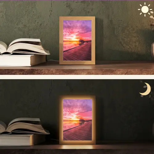 Steiger - Water - Zon - Roze - Horizon Light Box met kabel (Tafellamp) klein -sfeer3