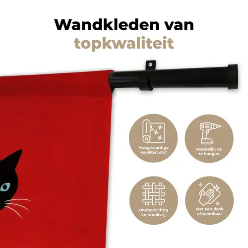 Kat - Zwart - Staart Wandkleed katoen klein -sfeer2