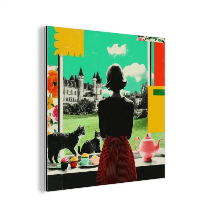 Vrouw - Keuken - Katten - Doorkijk aluminium wit klein -3d