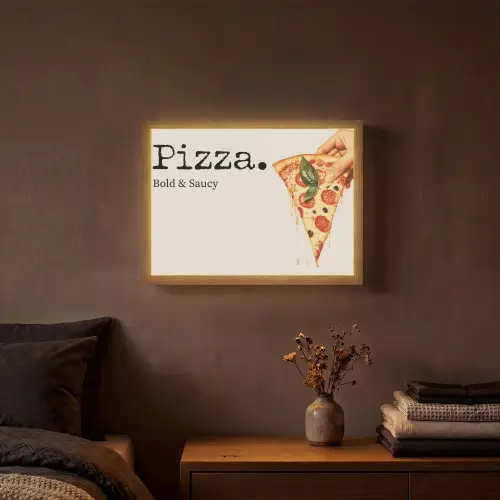 Pizza - Kaas - Pepperoni Light Box met batterij (Wandlamp) middel -sfeer4