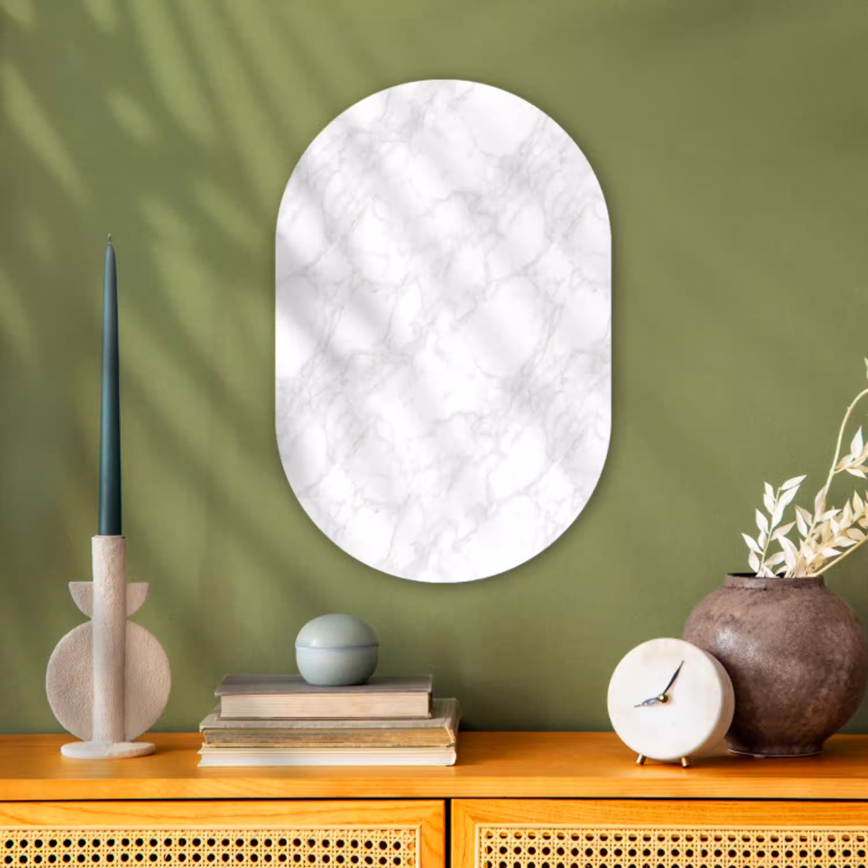 Minimalistisch - Wit - Grijze aders Wandcirkel Ovaal Forex klein 630 -sfeer2