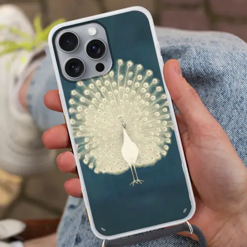 Vogel - Blauw - Vintage Hoesje iPhone 16 Pro Max met koord klein -sfeer3
