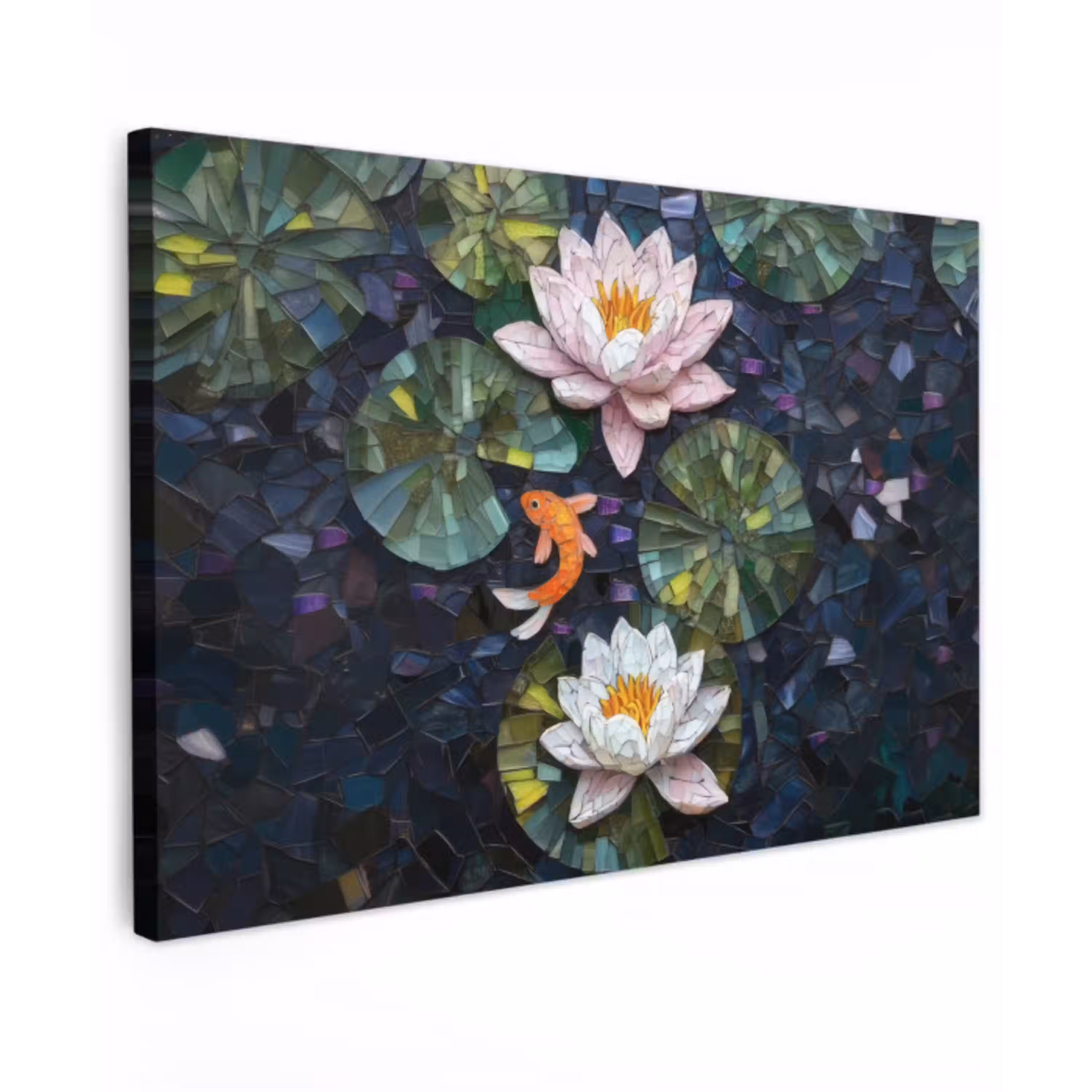 Glasstukjes - Leliebladeren - Vis - Oranje Tuinposter op houten frame 2 cm dik klein -3d