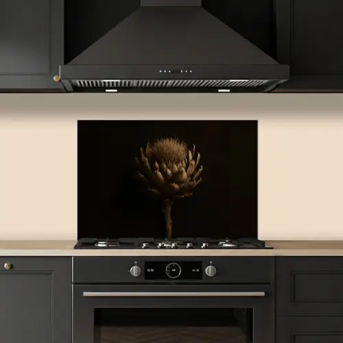 Donkerbruin - Bloem - Textuur - Artisjok keuken achterwand spatscherm klein -sfeer1