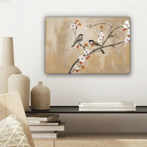 Vogels - Bloesemtak - Bloemen - Oranje canvas 2cm klein -sfeer6