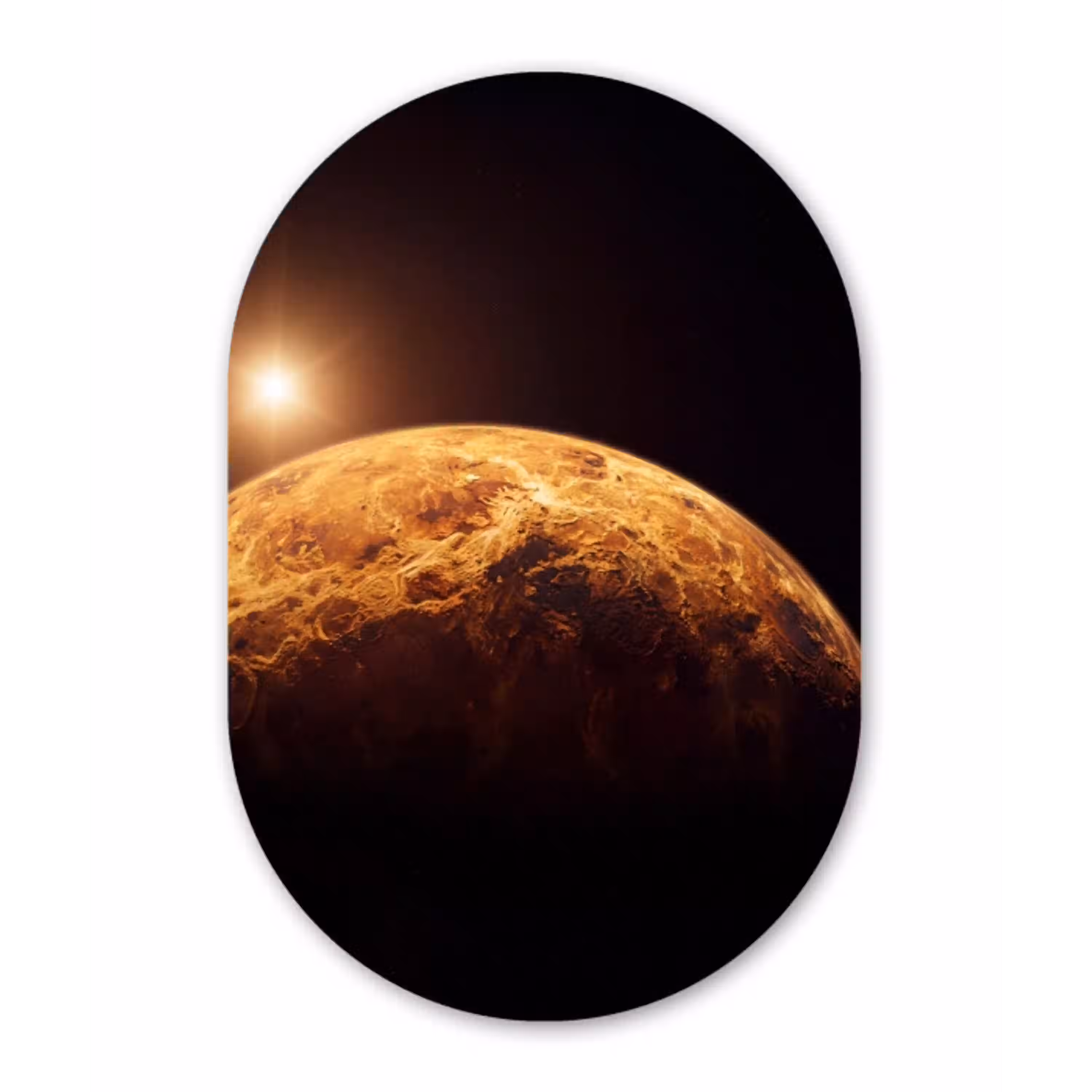 Planeet - Ruimte - Oranje Wandcirkel Ovaal Glas middel -3d