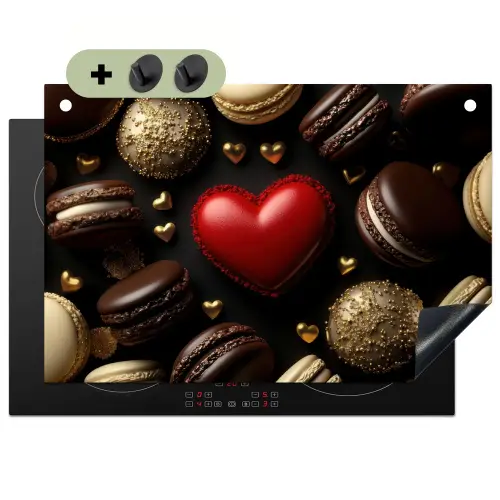Macarons - Rood - Hart Inductie beschemer met haakjes klein -3d