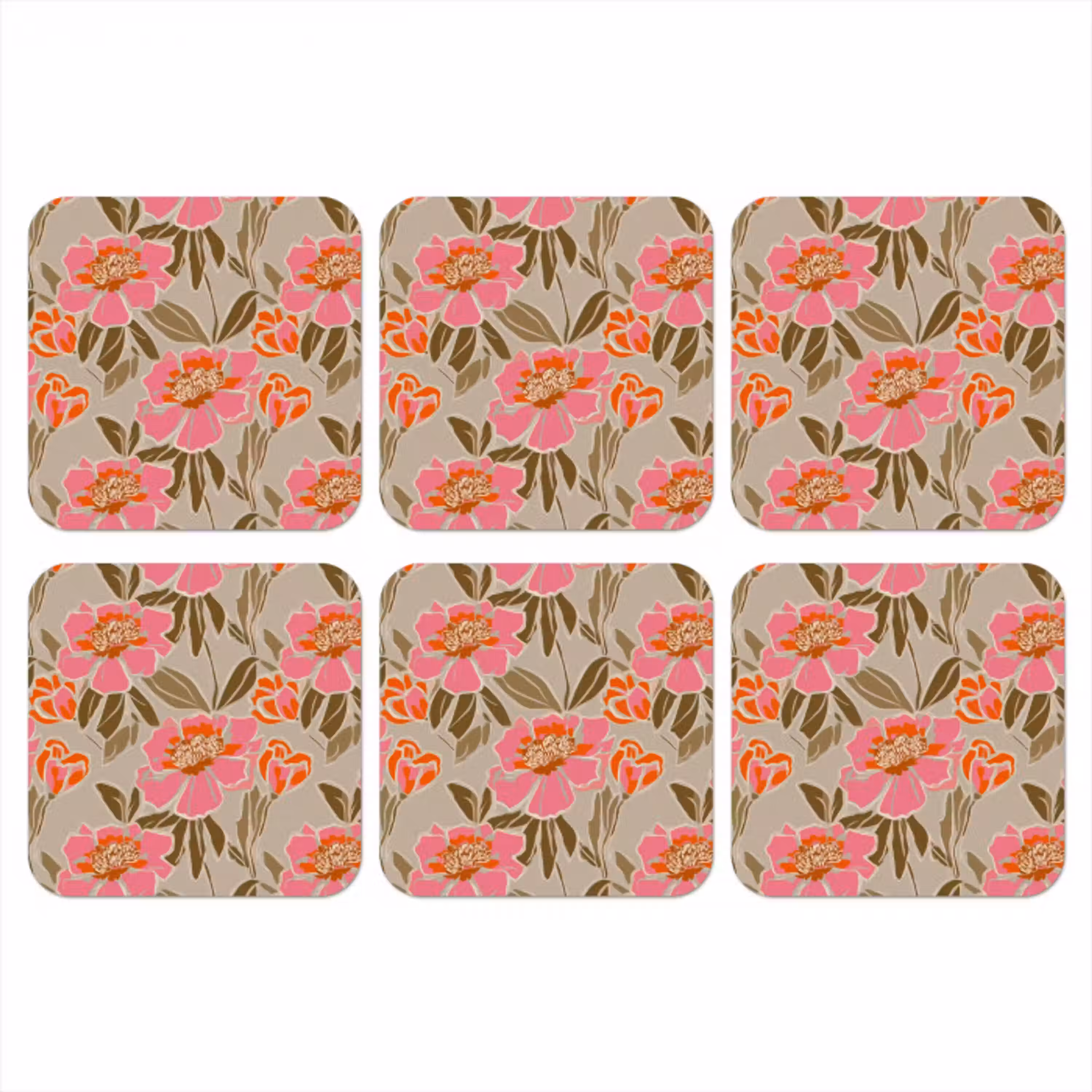 Pioenrozen - Patroon - Roze onderzetter kurk middel 366 -3d
