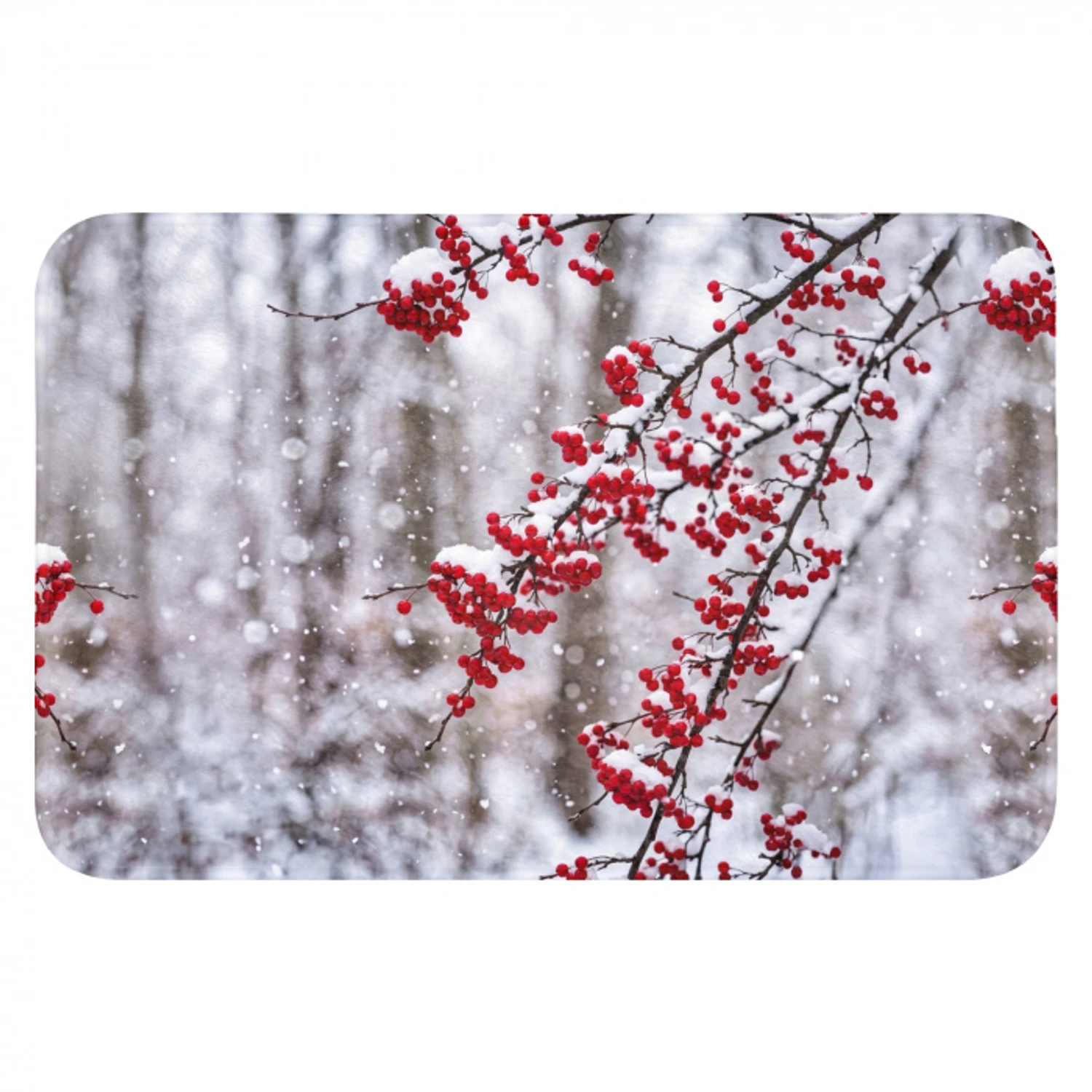 Bessen - Takken - Sneeuw - Winter - Kleurrijk Badmat klein -3d