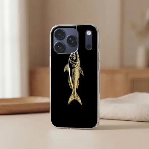 Goud - Vis - Haak - Zwart Telefoonhoesje iPhone 17 Pro klein -sfeer2