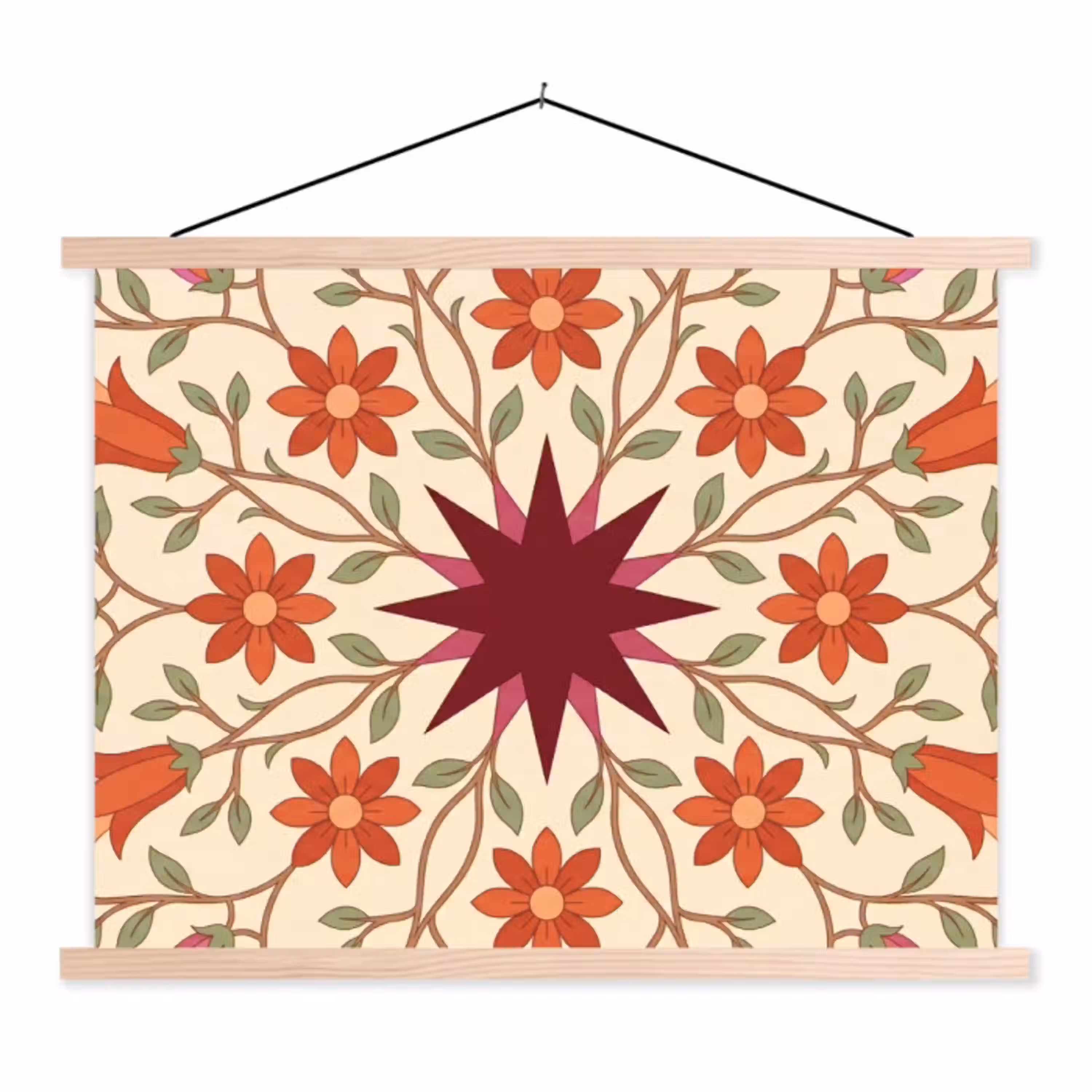Bloemen - Mandala - Decoratief - Rood textielposter latten blank klein -3d