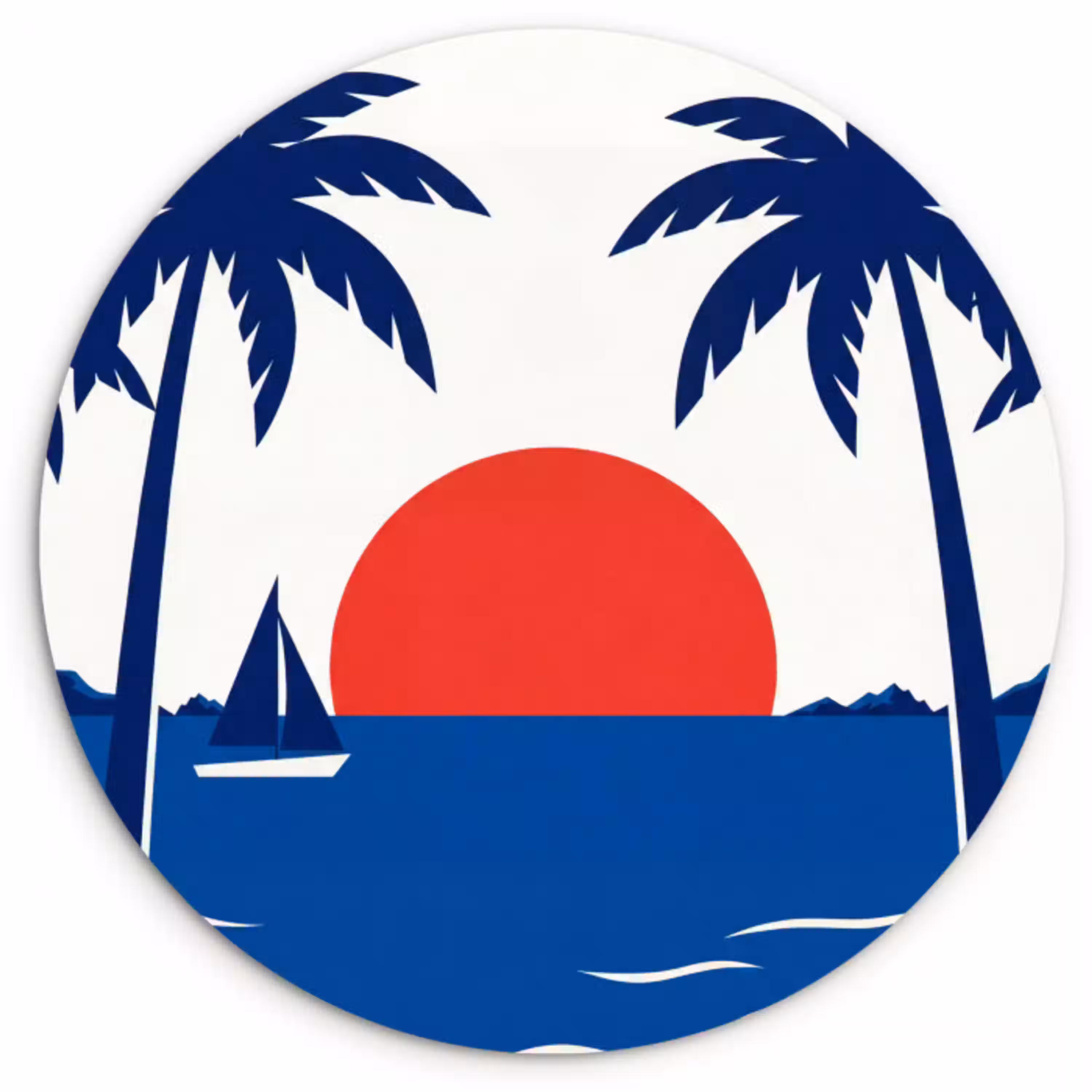 Zonsondergang - Zee - Palmboom - Tropisch - Modern Wandcirkel kunststof plaat 5mm dik klein -3d