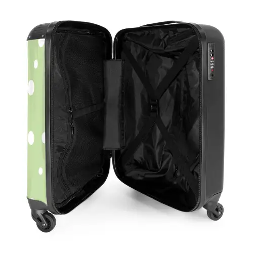 Groene achtergrond met witte stippen NBS - Handbagage koffer - Unisex middel -binnenkant