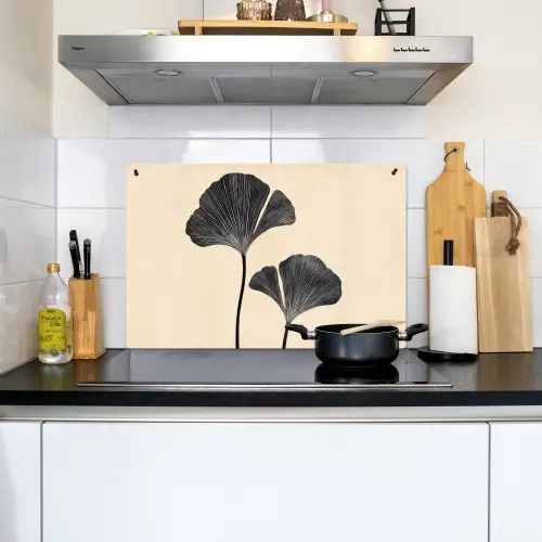 Bladeren - Minimalistisch - Zwart Inductie beschemer met haakjes klein -sfeer2