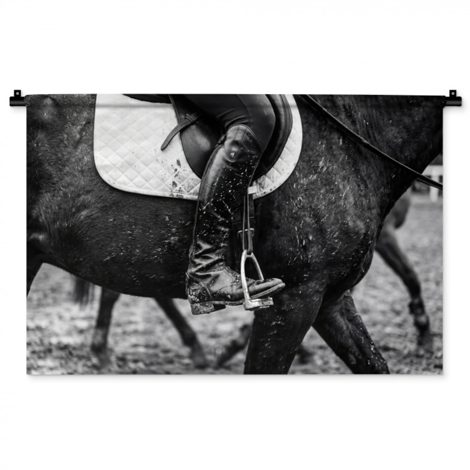 Paard - Sport - Zwart - Wit Wandkleed katoen middel -zz3d