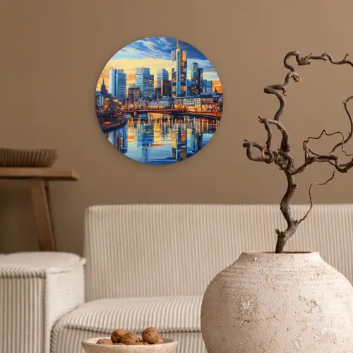 Zonsondergang Frankfurt - Stad - Skyline - Water Wandcirkel kunststof plaat 5mm dik klein -sfeer1