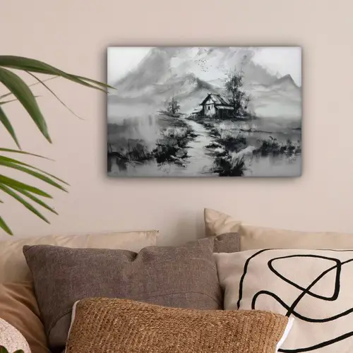 Hut - Grijs - Bergen - Mistig canvas 2cm klein -sfeer1