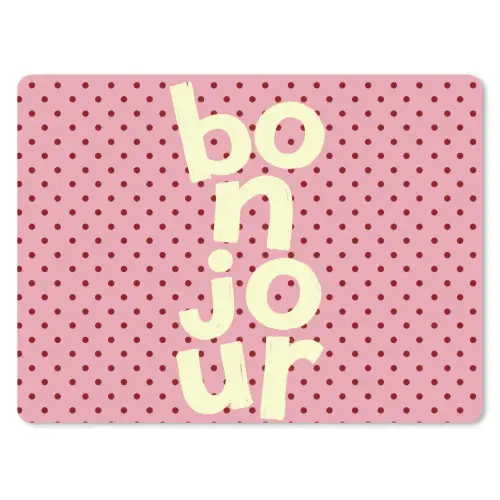 Bonjour - Stippen - Roze- Geel muismat rubber klein -3d