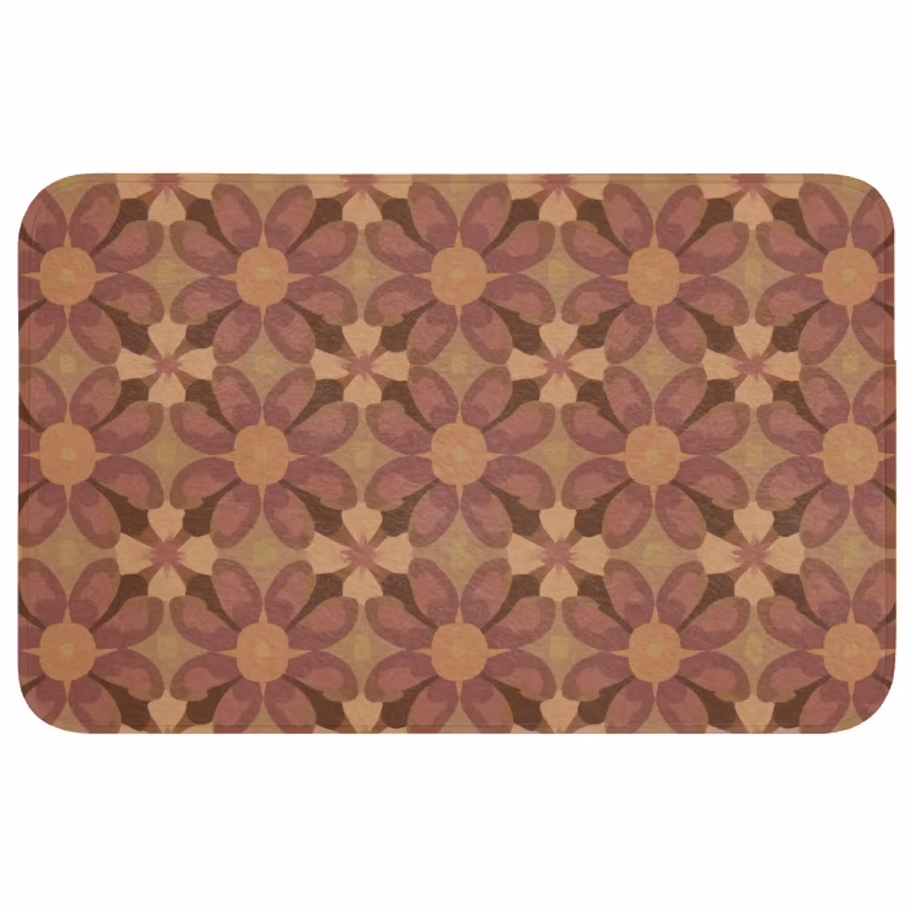 Retro - Bloemen - Bruin Badmat middel 997 -3d