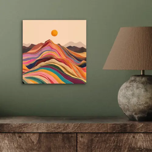 Zon - Kleurrijk landschap - Bergen aluminium wit klein -sfeer2
