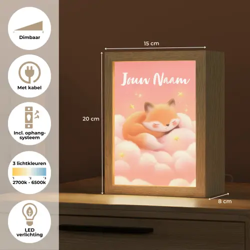 Wolken - Vos - Oranje - Sterren Light Box met kabel (Kinderlampje) klein -USP_NL