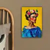 Frida Kahlo - Vrouw - Geel - Blauw - Bloemen canvas 2cm klein -sfeer3