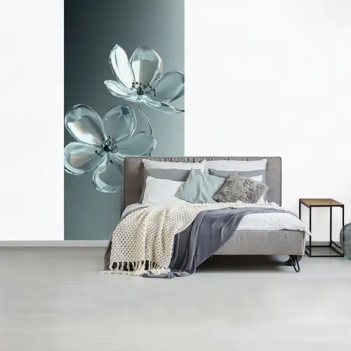 Kristal - Bloemen - Grijs fotobehang vinyl groot -slaapkamer