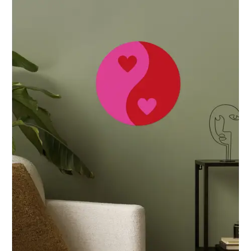 Minimalistisch - Rood - Roze - Hartjes Wandcirkel behangsticker klein -sfeer2
