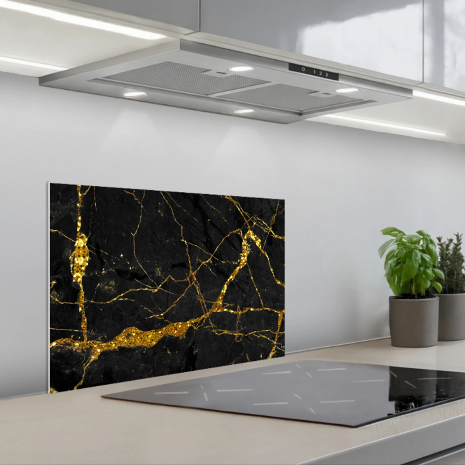 Marmer - Goud - Zwart - Marmerlook - Luxe - Glitter keuken achterwand spatscherm klein -3d_schuin