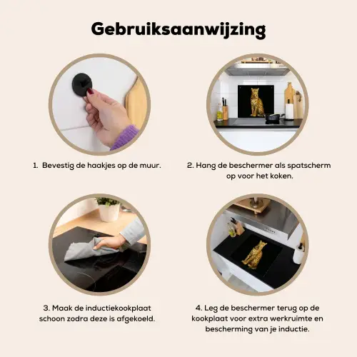 Panter - Realistisch - Bruin Inductie beschemer met haakjes middel -ky-gebruik-nl
